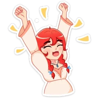 🥳 การ์ตูน, เด็กผู้หญิง, เชียร์, เฉลิมฉลอง, ความสุข, น่ารัก, แอนิเมชั่น whatsapp sticker
