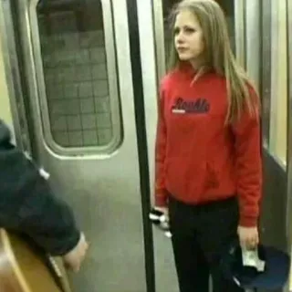 🍼 Trouble woman, red hoodie, subway, indoors, trouble, teen telegram sticker