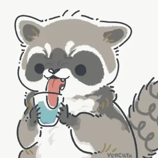 💧 raccoon, animal, cartoon, drinking, water telegram sticker