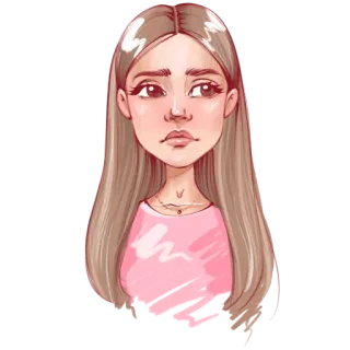 😕 mujer, chica, retrato, dibujo animado, ilustración, personaje telegram sticker