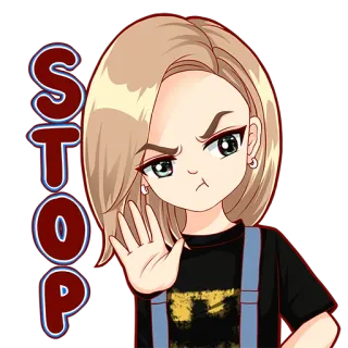 ✋ STOP stop, girl, cartoon, angry, warning whatsapp sticker