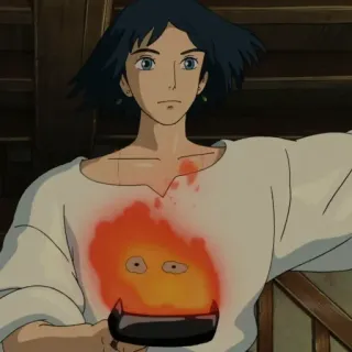🗝 Howl Howl's Moving Castle Anime, Le Château ambulant, Studio Ghibli, Esprit du feu, Calcifer, Hauru telegram sticker