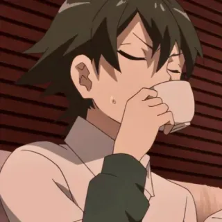 🖤 Anime, Chłopak, Picie, Herbata, Filiżanka, Wewnątrz telegram sticker