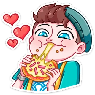 ❤️ Kartun, Anak laki-laki, Makan, Pizza, Makanan, Hati, Lucu telegram sticker