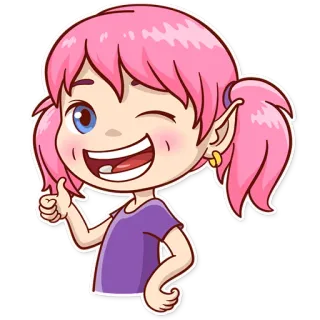 👍 anime, garota, cabelo rosa, desenho animado, elfo, piscadela, joinha telegram sticker