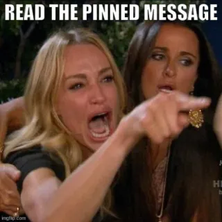 🫵 READ THE PINNED MESSAGE meme, pointing, crying, woman, read telegram sticker