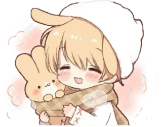 ☺️ Anime, Cartone animato, Carino, Kawaii, Ragazzo, Coniglio, Peluche, Inverno telegram sticker