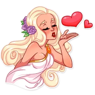 😘 Cartone animato, Donna, Amore, Bacio, Cuore whatsapp sticker