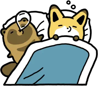 😴 キツネ, アライグマ, 睡眠, 漫画, 動物, かわいい, カワイイ telegram sticker
