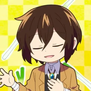 ☕️ Dazai Osamu Bungo Stray Dogs аниме, чиби, дазай, bungo stray dogs, персонаж, каштановые волосы, улыбается telegram sticker