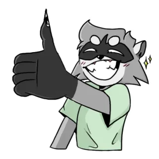 👍 raton laveur, pouce levé, dessin animé, animal, positif, joyeux, mignon whatsapp sticker
