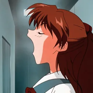 😴 Asuka Langley Soryu Neon Genesis Evangelion anime, girl, yawning, side profile, red hair, character telegram sticker