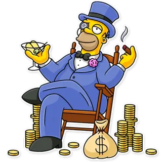 🧐 Homer Simpson The Simpsons Dessin animé, Homer Simpson, riche, argent, fortuné, cigare, Simpsons telegram sticker