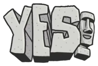 🐷 YES! ja, moai, steen, paaseiland, positief, woord, tekst whatsapp sticker