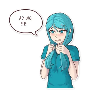 👧 AY NO SE Anime meisje, Vrouwelijk personage, Blauw haar, Gezichtsuitdrukking, Cartoon, Illustratie, Sticker telegram sticker