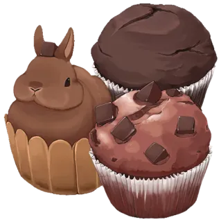 🐰 cupcake, sobremesa, chocolate, comida, coelho, doce, pastelaria telegram sticker