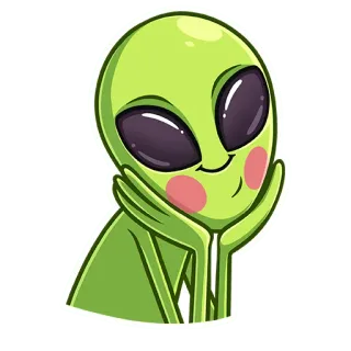 ☺️ Alien, Grün, Niedlich, Weltraum, Außerirdischer, Cartoon telegram sticker