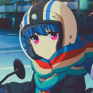 😊 Anime, Mädchen, Helm, Motorrad, Schal, Charakter telegram sticker