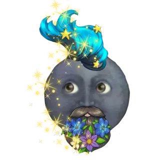 💫 luna, stelle, fiori, faccia, scintillante, celeste telegram sticker