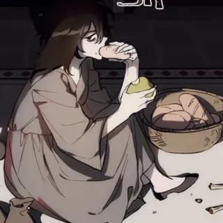 ✖️ woman, eating, bread, basket, food, sitting telegram sticker