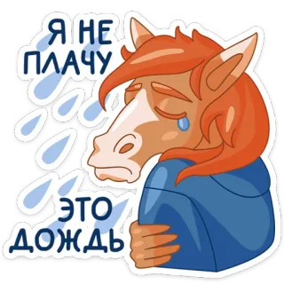 ☔️ Я НЕ ПЛАЧУ
ЭТО ДОЖДЬ horse, crying, rain, sad, animal, cartoon whatsapp sticker