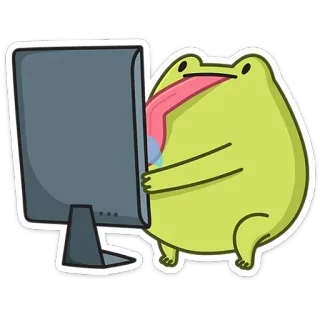 😛 katak, kartun, komputer, menjilat, humor whatsapp sticker