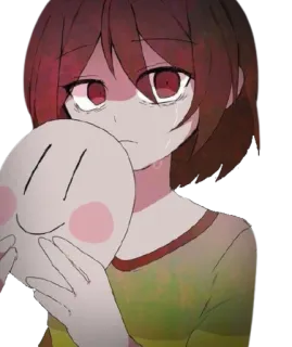 😢 Chara Undertale anime, crying, mask, sad, girl telegram sticker