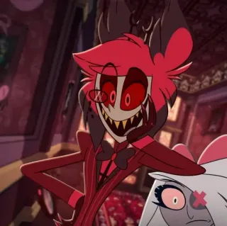 🍾 Alastor Hazbin Hotel demon, radio, uśmiech, czerwony, hotel, kreskówka, złoczyńca telegram sticker