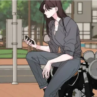😁 phụ nữ, xe máy, anime, thang độ xám, phụ nữ đi xe máy, chân dung, đường phố telegram sticker