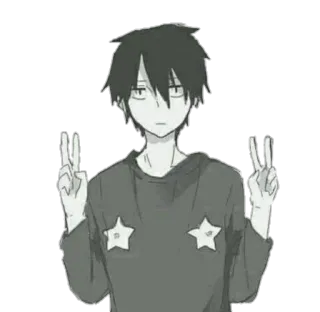 ✌️ anime, ragazzo, segno di pace, cartone animato, stelle, personaggio telegram sticker