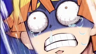 😱 Zenitsu Agatsuma Demon Slayer anime, demon slayer, zenitsu, cry, scared, fearful, manga whatsapp sticker