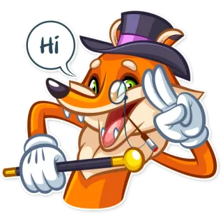 👋 Hi fox, animal, cartoon, hat, monocle, greeting telegram sticker
