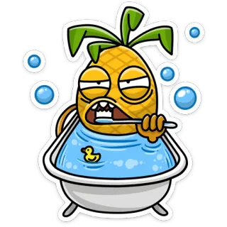 🛀 pineapple, bathtub, cartoon, toothbrush, rubber duck, bubbles telegram sticker