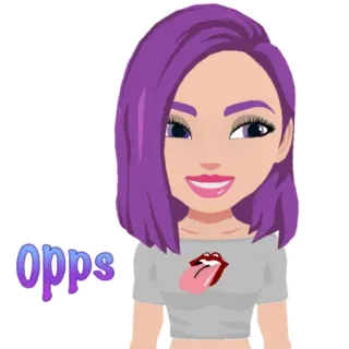 😁 Oops phụ nữ, nhãn dán, úi, tóc tím, hoạt hình, nữ telegram sticker