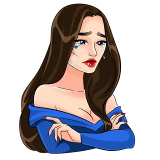 😔 płacząca, smutna, zdenerwowana, kobieta, kreskówka, niebieska sukienka, łzy telegram sticker