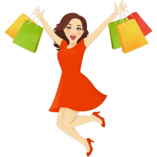 🛍 Frau, Shopping, Taschen, Kleid, Fröhlich, Mode whatsapp sticker