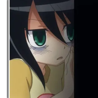 👀 Tomoko Kuroki Watamote Anime, dziewczyna, zmęczona, Manga, Otaku whatsapp sticker
