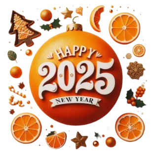 🖼 HAPPY 2025 NEW YEAR ปีใหม่, 2025, มีความสุข, สีส้ม, งานฉลอง, คำทักทาย whatsapp sticker