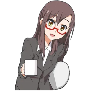 ☕ garota anime, funcionária de escritório, mulher, desenho animado, óculos, café telegram sticker