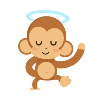 😇 monyet, binatang, imut, kartun, halo, damai, zen telegram sticker