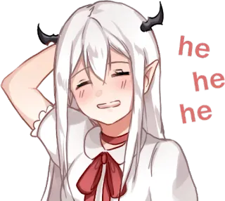 😅 he he he animé, fille, cornes, elfe, souriant, riant, mignon telegram sticker