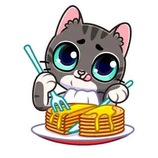 😛 kucing, panekuk, makanan, sarapan, kartun, imut, lapar whatsapp sticker