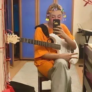 ✌️ woman, guitar, selfie, music, bedroom, girl, portrait telegram sticker