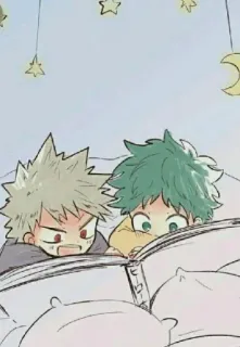 🤓 Bakugo My Hero Academia anime, manga, bedroom, cartoon, reading, star, moon telegram sticker