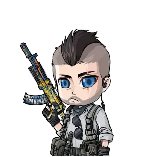 🎭 character, gun, cartoon, military, shooter, video game telegram sticker