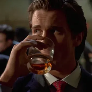🪚 Patrick Bateman American Psycho patrick bateman, american psycho, christian bale, trinken, bourbon, cocktail, film telegram sticker
