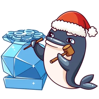 🎁 dolphin, christmas, santa hat, treasure, cartoon, holiday, coin telegram sticker