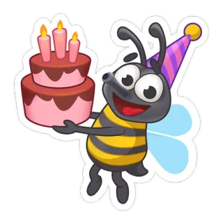 🎂 pszczoła, urodziny, ciasto, świętowanie, impreza, kreskówka telegram sticker