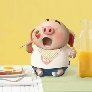 🐷 돼지, 아침, 만화, 음식, 귀여운, 동물 telegram sticker
