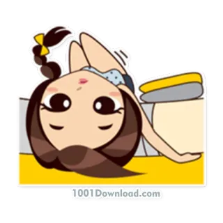 🙃 1001Download.com cartoon, girl, lying down, cheerful, cute telegram sticker